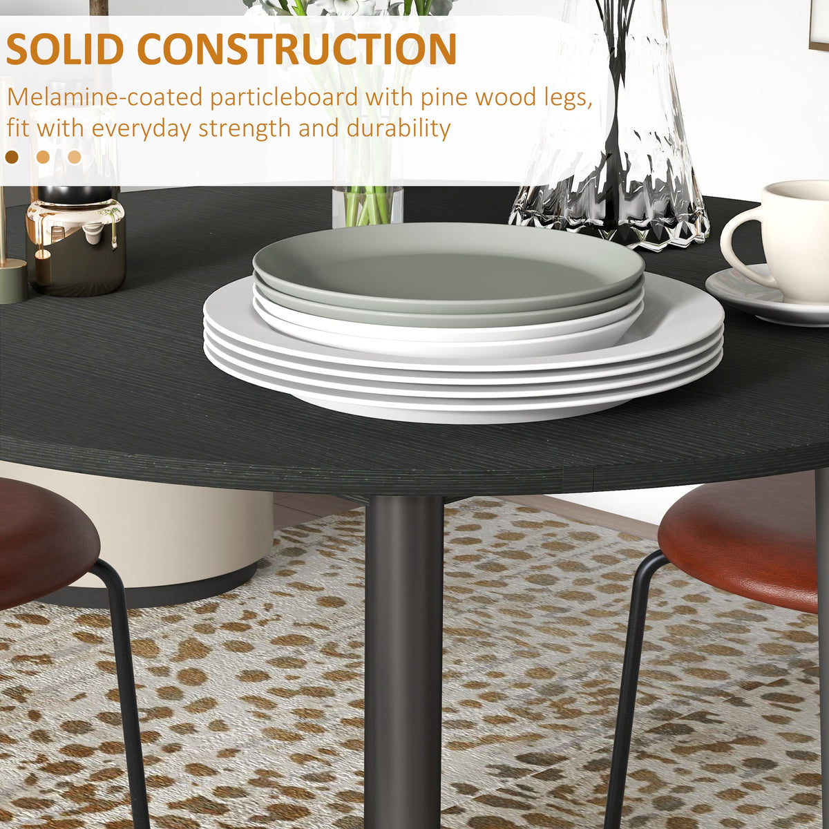 Merrill Round Drop-Leaf/Folding Dining Table for Small Spaces-Black