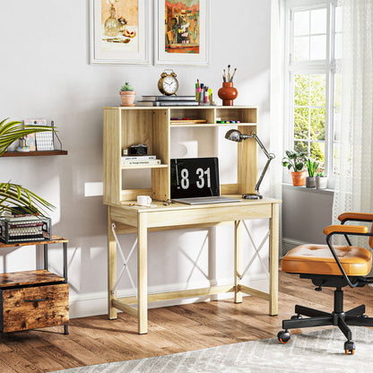 Sloan Computer Desk with Hutch and Storage Shelves-Oak