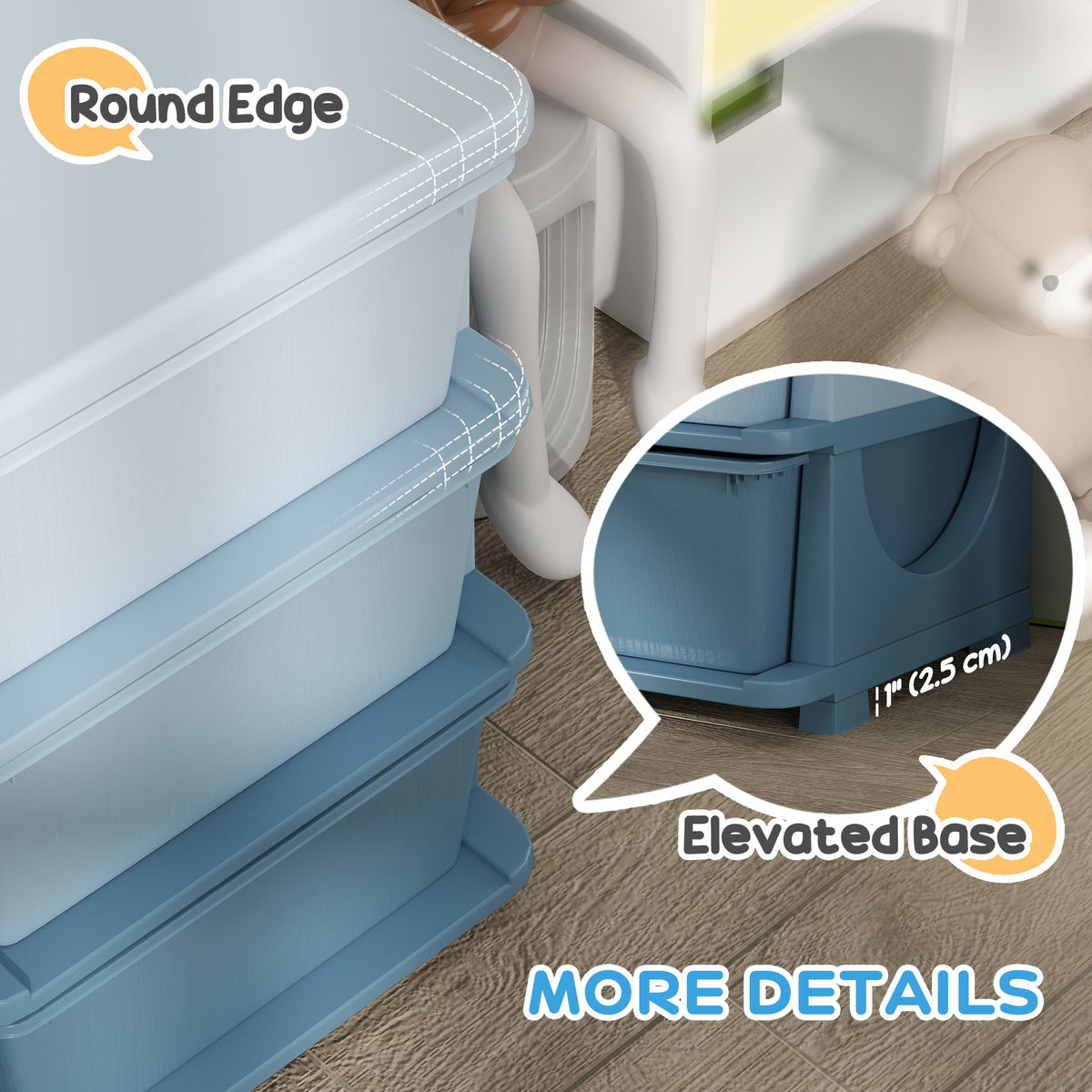 3 Tier Kids Toy Organizer and Storage Bins with 6 Plastic Drawers, Blue