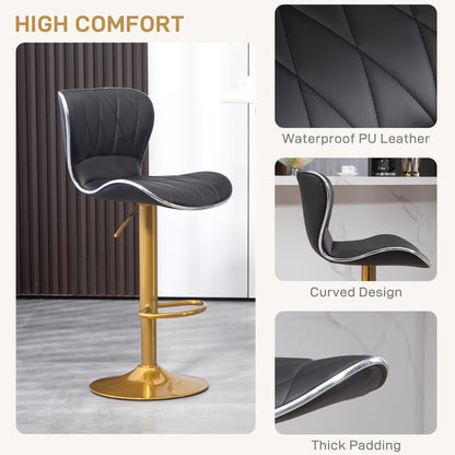 Maxi Counter Height Bar Stools Set of 2-Adjustable Height and Swivel Seat-Black/Gold