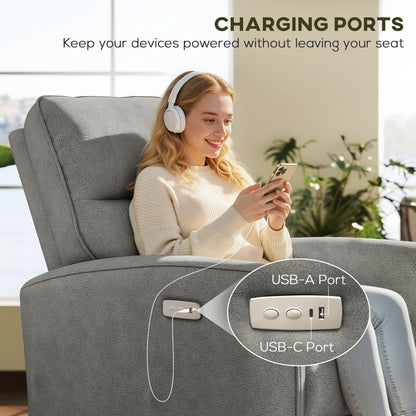 Power Recliner Chair, Dyed Fabric (Like Leathaire) Upholstered Recliner Chair with USB Ports, Footrest, Beige