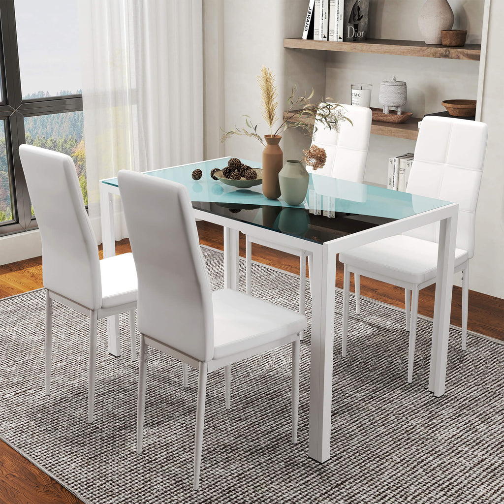 Zaya 5-Piece Rectangular Glass Dining Set for Small Spaces-White