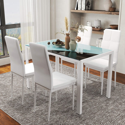 Zaya 5-Piece Rectangular Glass Dining Set for Small Spaces-White