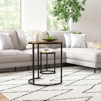Nesting Tables Set of 3, Round Coffee Table, Stacking Side Tables with Steel Frame for Living Room