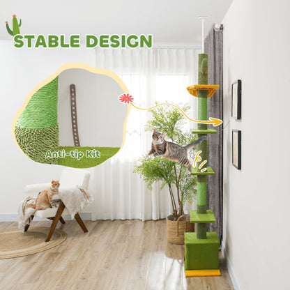 Floor to Ceiling Cat TreeTower with 90.5"-108" Adjustable Height, Scratching Posts, Hammock, Condo, Toy Ball, Dark Grey