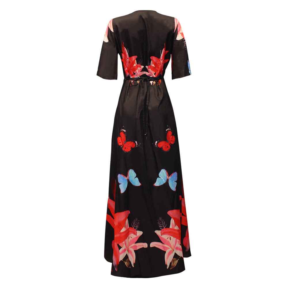 Summer Casual Vacation Style V-Neck Printed Dress