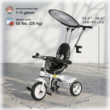 6 in 1 Kids Tricycle with Removable Handlebar and Canopy, Navy Blue