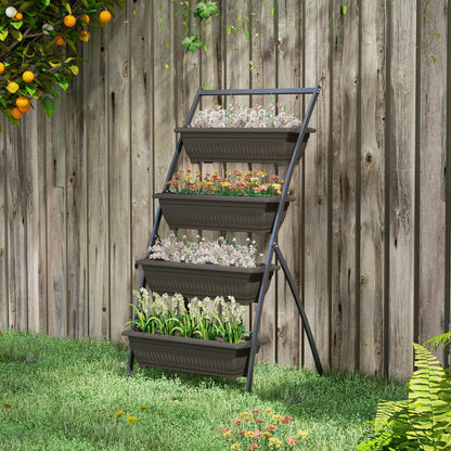 5-Tier Vertical Raised Garden Planter with 5 Boxes, Wheels, Outdoor Plant Stand for Vegetable Flowers, Brown