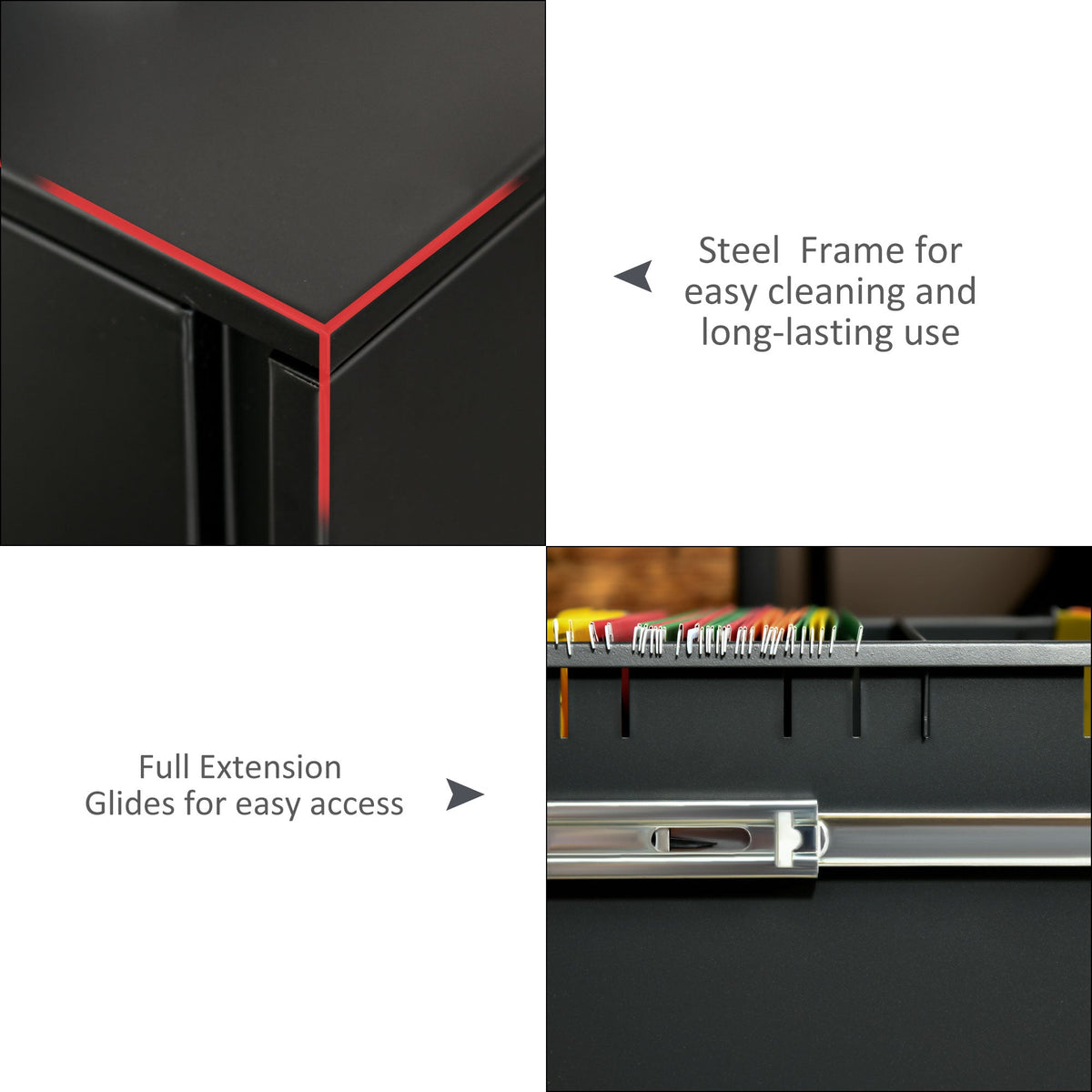 File Cabinet, Vertical Filing Cabinet with Adjustable Partition for A4 Letter Size, Lockable for Office, Black