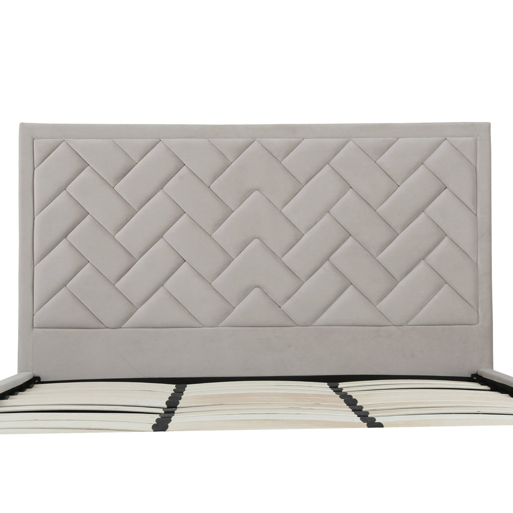 Gallagher Upholstered Velvet Platform Bed - Greige