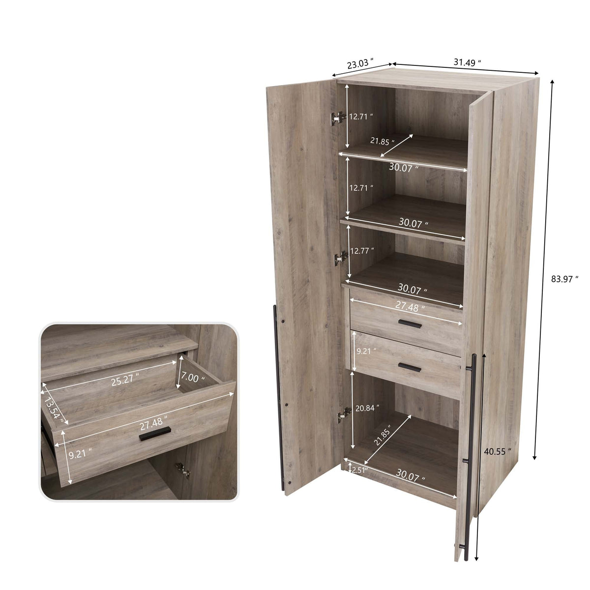 Genoa Modern 2-Piece Freestanding Wardrobe - Rustic Grey