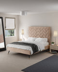 Gallagher Upholstered Velvet Platform Queen Bed - Nude Beige