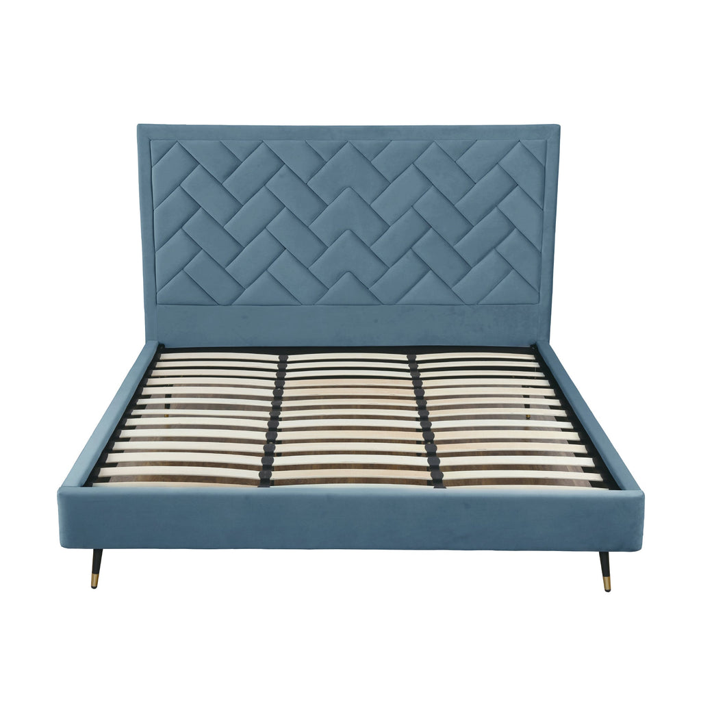 Gallagher Upholstered Velvet Platform Bed - Blue