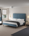 Gallagher Upholstered Velvet Platform Bed - Blue
