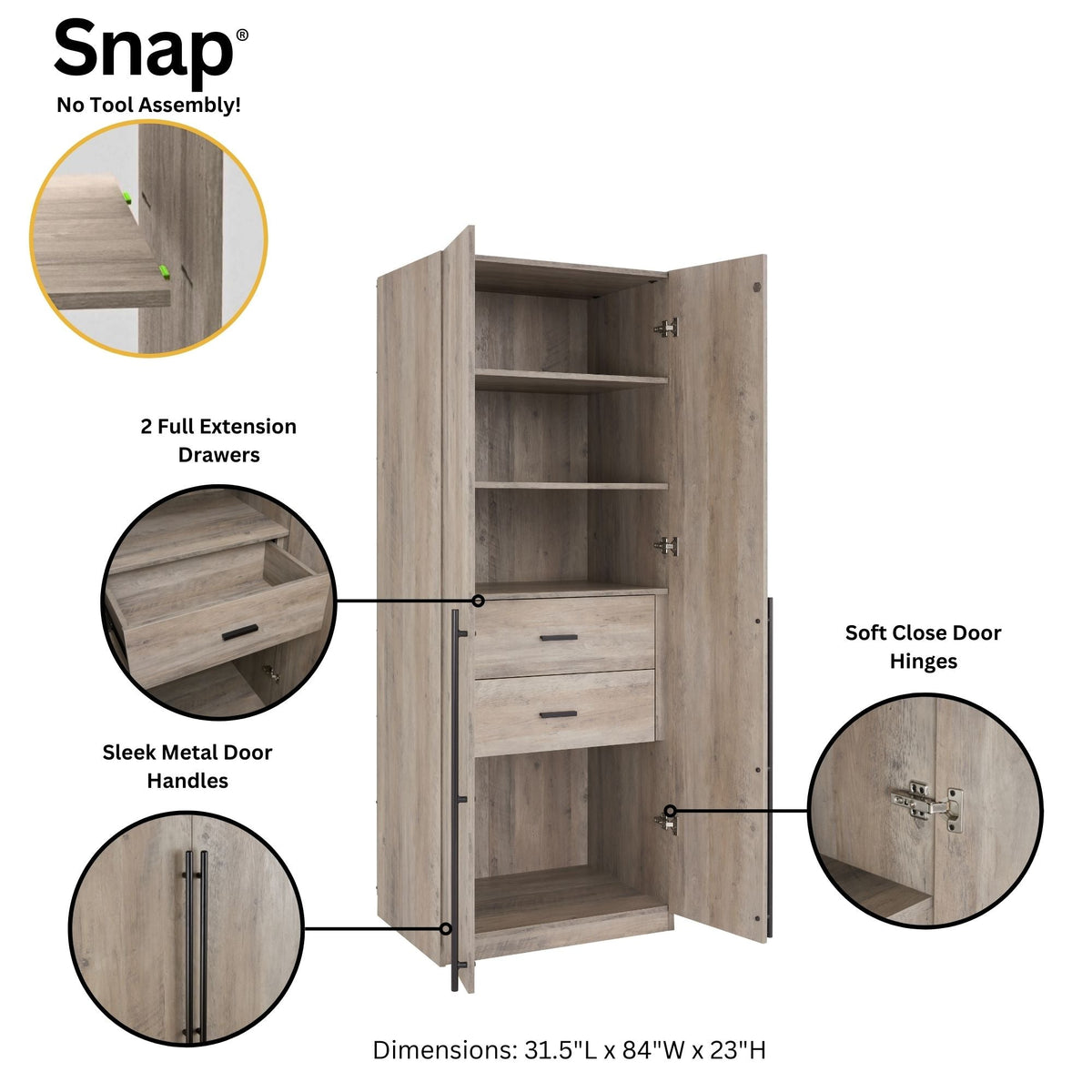 Genoa Modern 2-Piece Freestanding Wardrobe - Rustic Grey