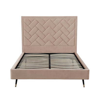 Gallagher Upholstered Velvet Platform Queen Bed - Nude Beige