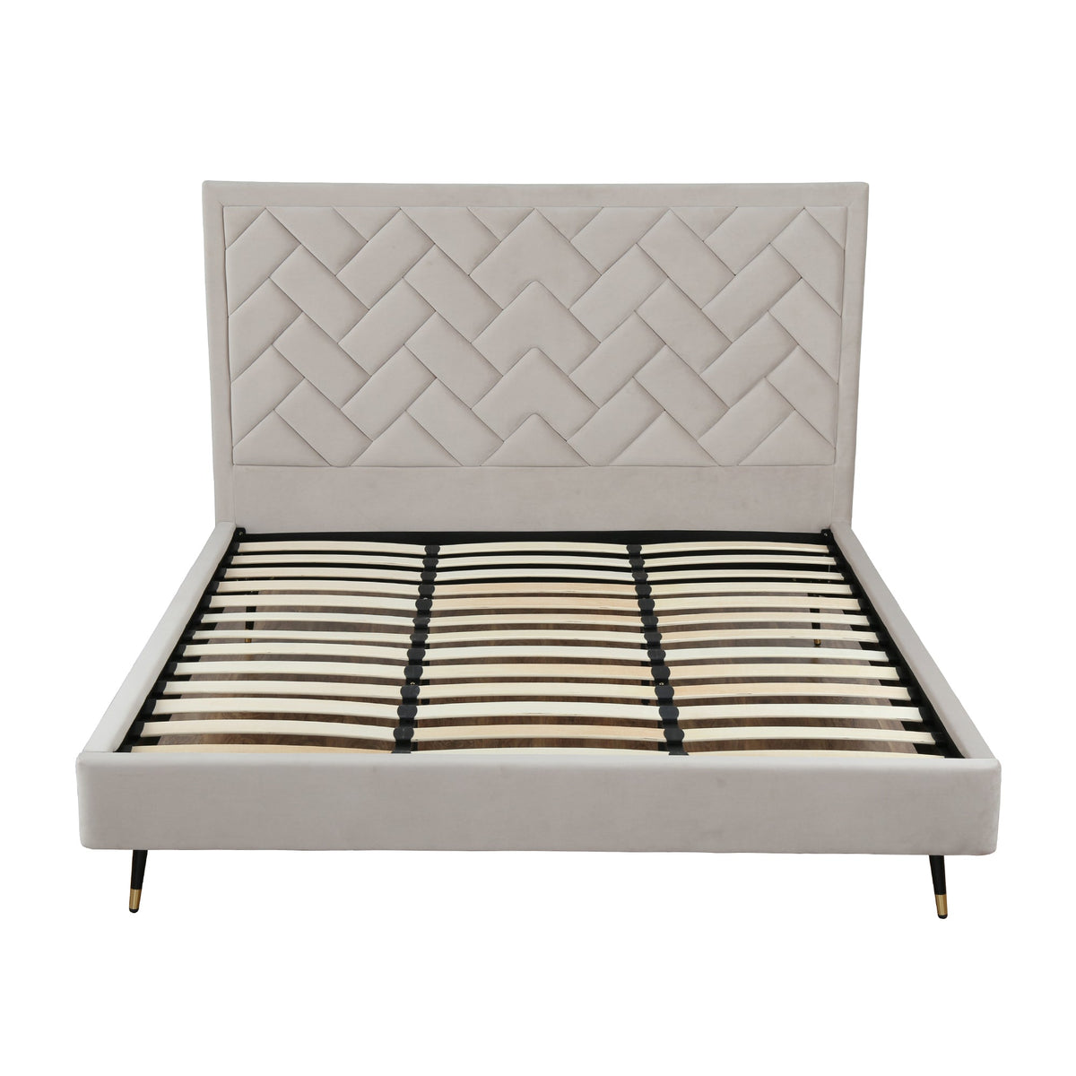 Gallagher Upholstered Velvet Platform Bed - Greige