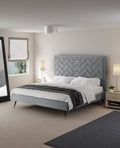 Gallagher Upholstered Velvet Platform Bed - Grey
