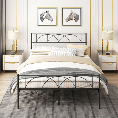 Metal Full Platform Bed Frame with Headboard, Steel Slat Support, Underbed Storage, No Box Spring Needed, Easy Assembly