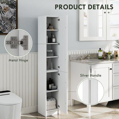 Freestanding Tall Bathroom Storage Cabinet with Adjustable Shelves, Bathroom Organizer, Black Wood Grain