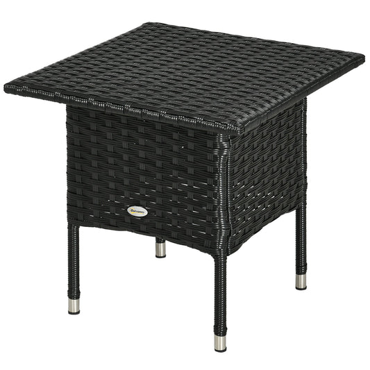 20" Patio Wicker Coffee Table, Outdoor Coffee Table with Plastic Board Underneath the Woven Tabletop for Patio, Garden, Balcony, Black