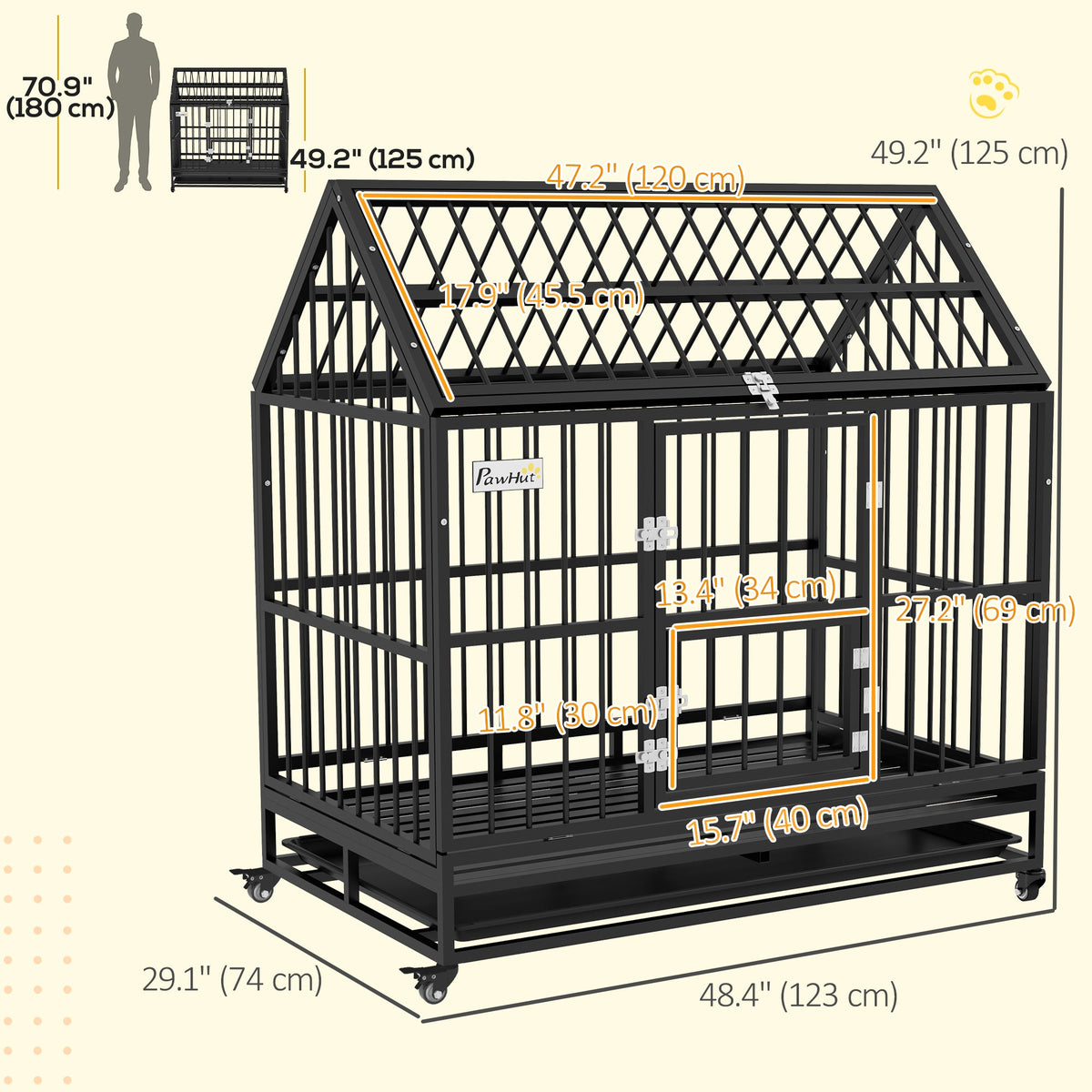 49" Heavy Duty Dog Crate with Removable Tray, Doors, Openable Roof, for Large and Extra Large Dogs, Black