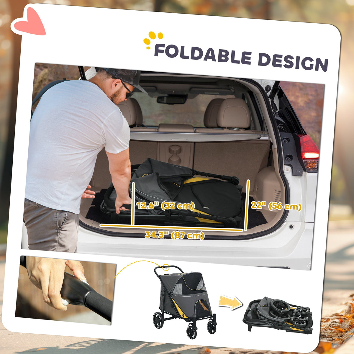 Foldable Pet Stroller with Universal Front Wheels, Shock Absorber, Dog Cat Carriage for Large & Medium Dogs, Black