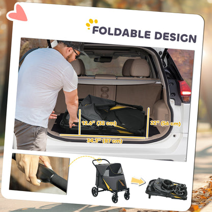 Foldable Pet Stroller with Universal Front Wheels, Shock Absorber, Dog Cat Carriage for Large & Medium Dogs, Black