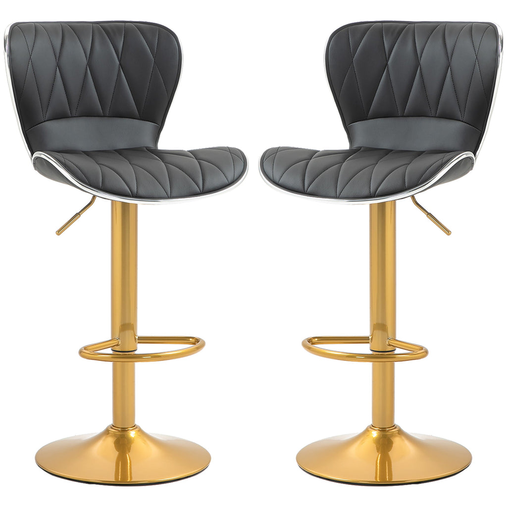 Maxi Counter Height Bar Stools Set of 2-Adjustable Height and Swivel Seat-Black/Gold