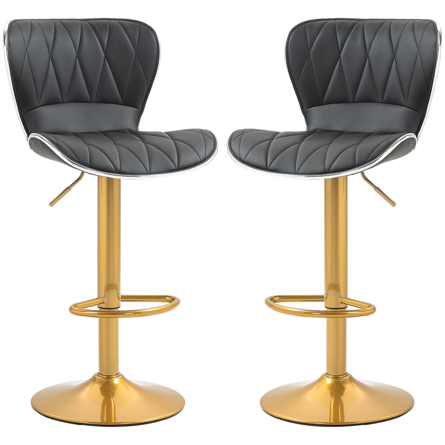 Maxi Counter Height Bar Stools Set of 2-Adjustable Height and Swivel Seat-Black/Gold