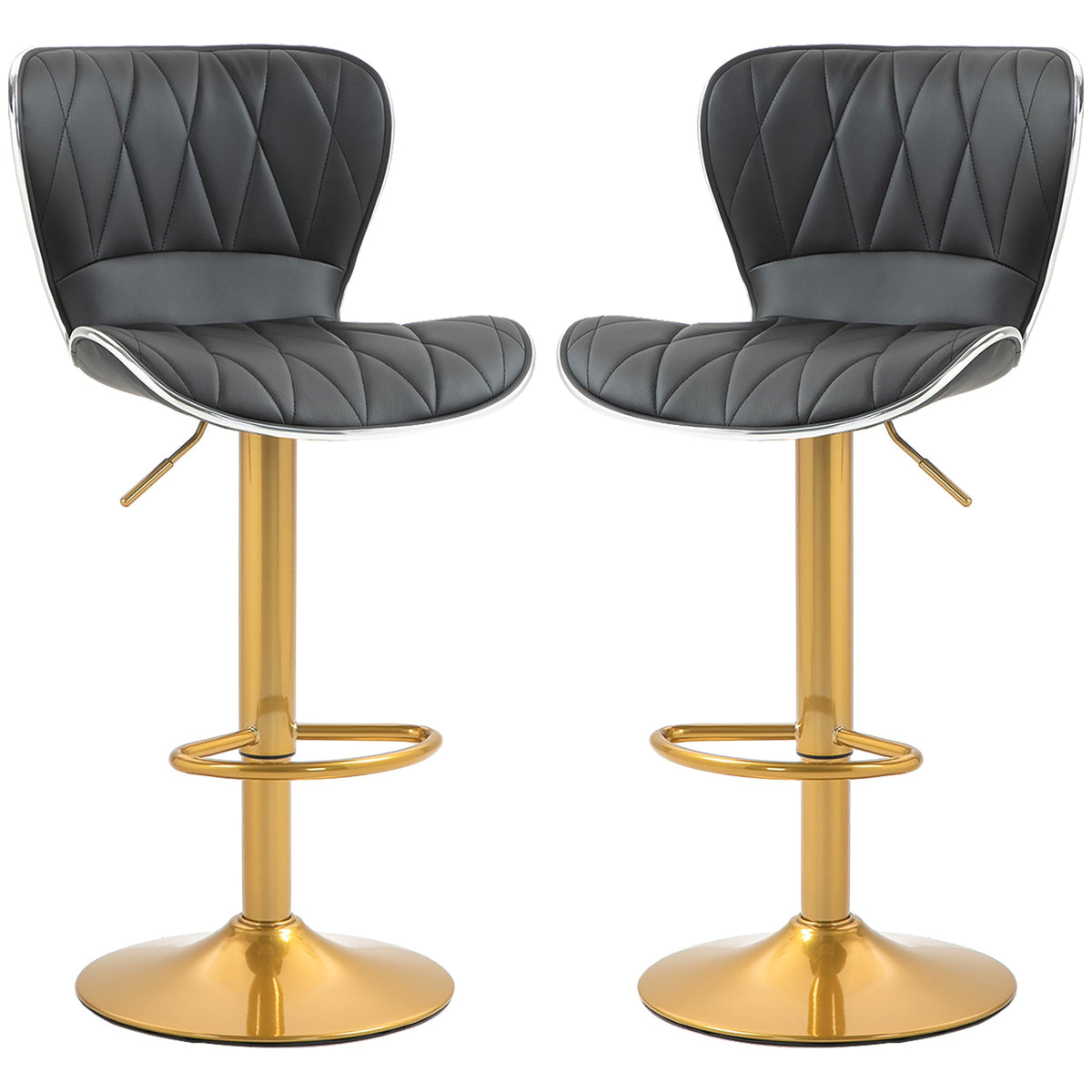 Counter Height Bar Stools Set of 2, Adjustable Height Bar Chairs with Swivel Seat, PU Leather Upholstery