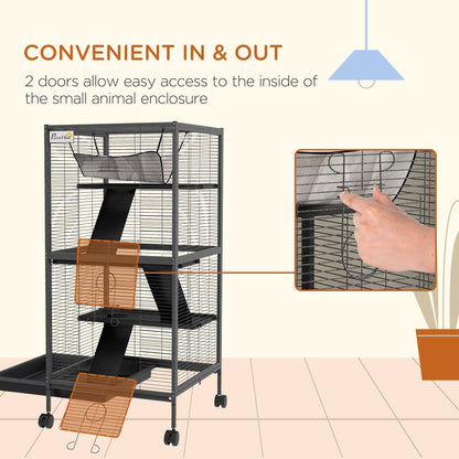 4-Tier Rolling Small Animal Cage, Deluxe Ferret Cage for Mink Chinchilla Kitten Rabbit