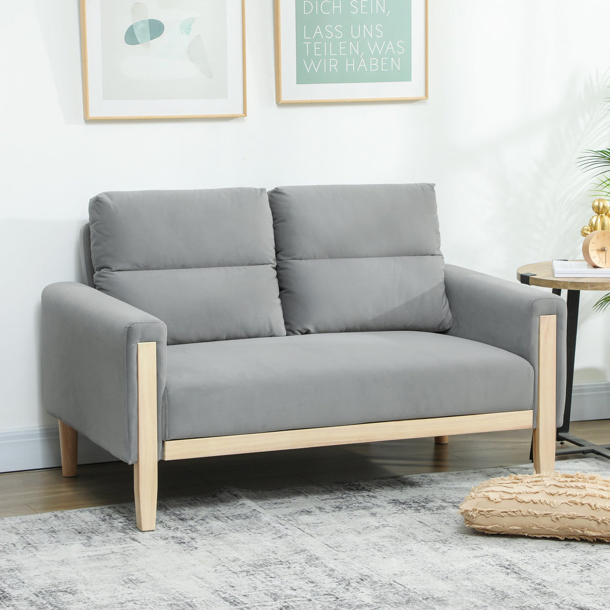 53" Loveseat Sofa, Small 2 Seater Couch with Solid Wood Legs, Modern Velvet Sofa for Living Room, Small Spaces,Brown