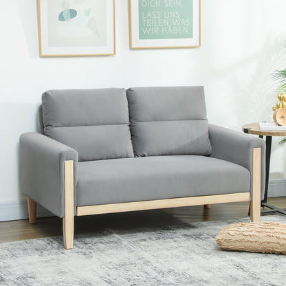 53" Loveseat Sofa, Small 2 Seater Couch with Solid Wood Legs, Modern Velvet Sofa for Living Room, Small Spaces,Brown