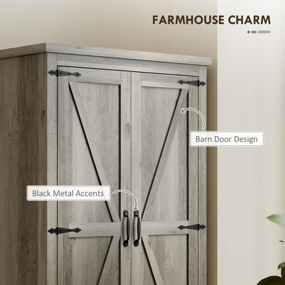 Farmhouse Kitchen Pantry Storage Cabinet, 64" Freestanding Kitchen Pantry Cabinet with Drawers, Distressed Black