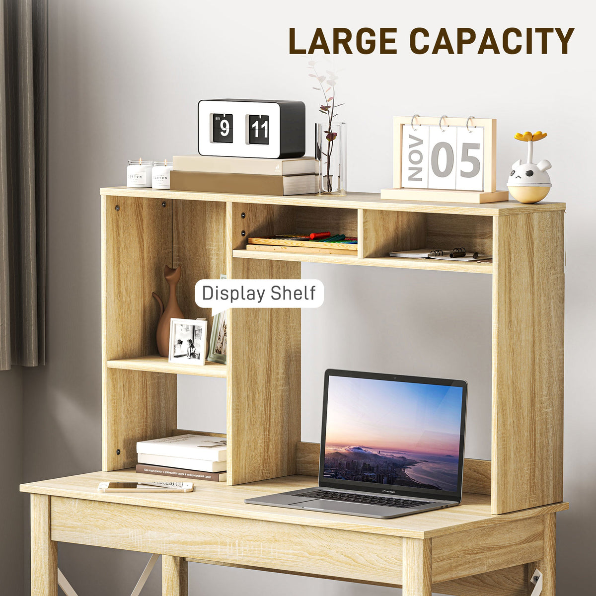 Sloan Computer Desk with Hutch and Storage Shelves-Oak