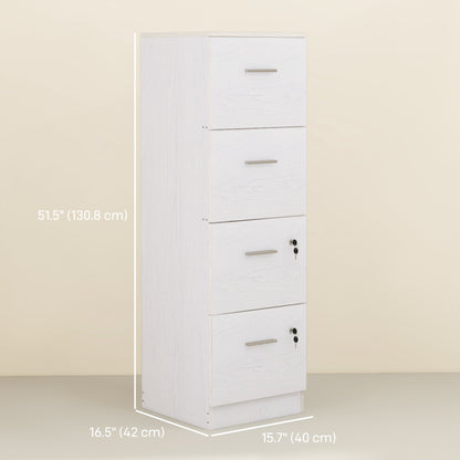 Vertical Filing Cabinet with Lock, 4 Drawer File Cabinet with Adjustable Hanging Bar for A4 and Letter Size, White