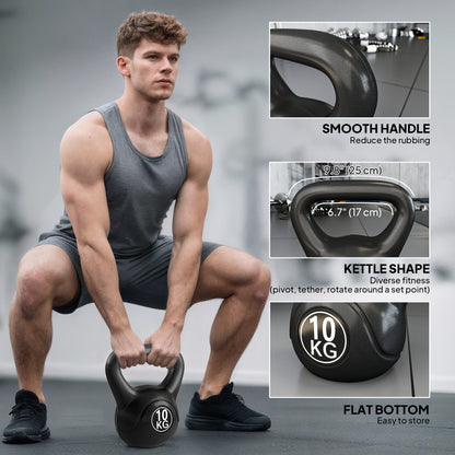 22lb Fitness Kettlebell, Plastic Exercise Weight, Weightlifting Tools with Sand, Handle, Noise Reduction for Home, Gym