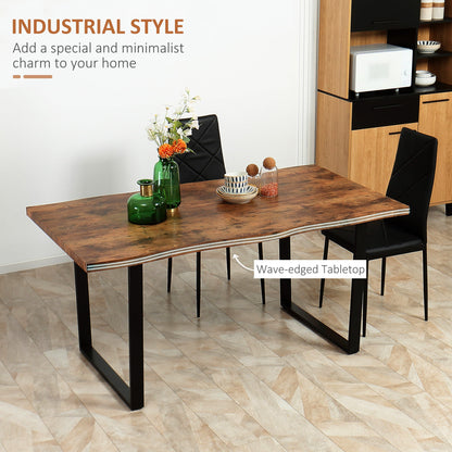 Ashton 63" Dining Table with Wave-edged Tabletop and Steel Legs-Rustic Brown