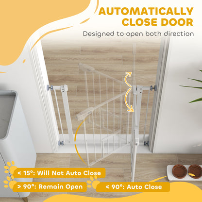 Retractable Gate Extra Wide Press-Mounted with Cat Door, Auto Closing Pet Gate for Stair, Hallway, 29-32 Inch