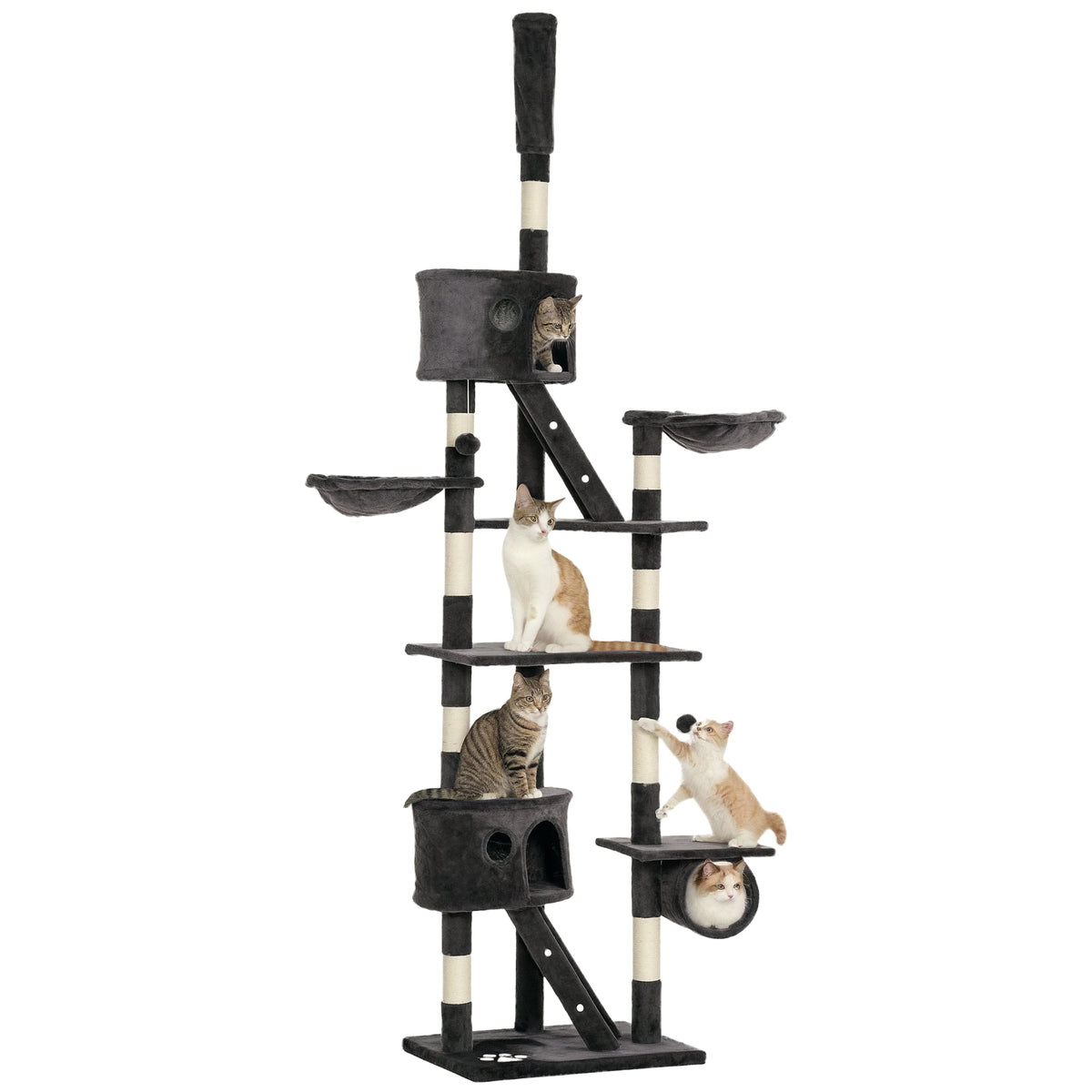 94"-102" Huge Cat Tree Ceiling High Cat Condo Scratching Post Activity Center Multi-Level Play House Light Grey