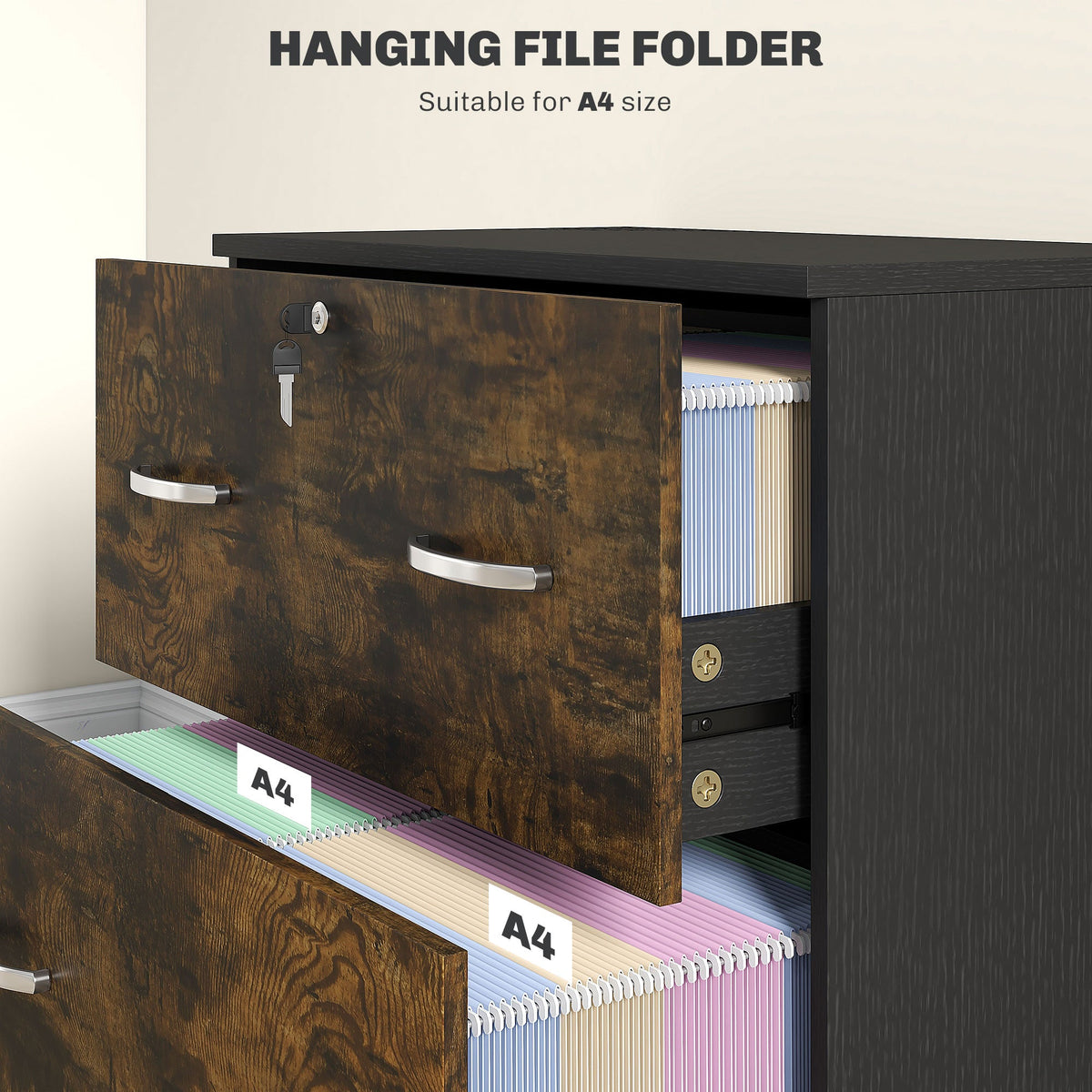 2 Drawer File Cabinet with Lock, Office Filing Cabinet, Hanging Bar for Letter Size, Home Office, Grey