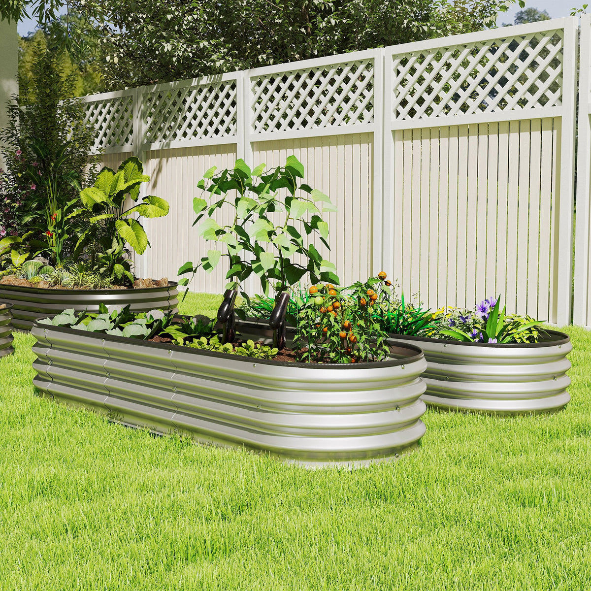 2Pcs Galvanized Raised Garden Bed, 4 x 3 x 1 ft Modular Metal Garden Beds with Rubber Strip Edging, Silver