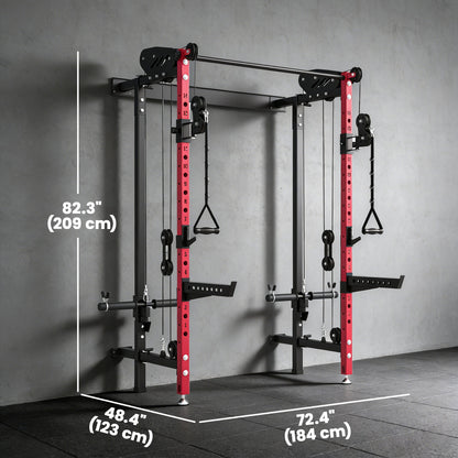 Foldable Power Cage, Space-Saving Power Rack with Pull-Up Bar, Cable Pulley System, 1540 lbs Capacity