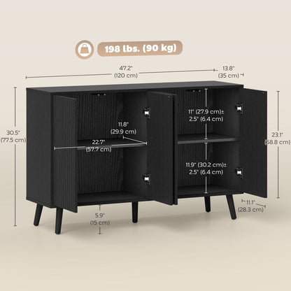 Buffet Cabinet with Storage Modern Fluted Sideboard with Adjustable Shelves Wood Legs for Dining Room Living Room Oak