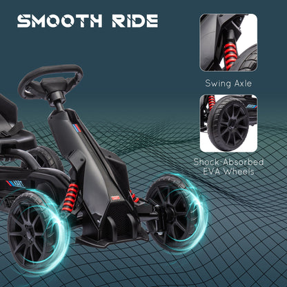 Pedal Go Kart with Adjustable Seat, Forward, Backward, Handbrake, Shock Absorption for 3-8 Years, Black