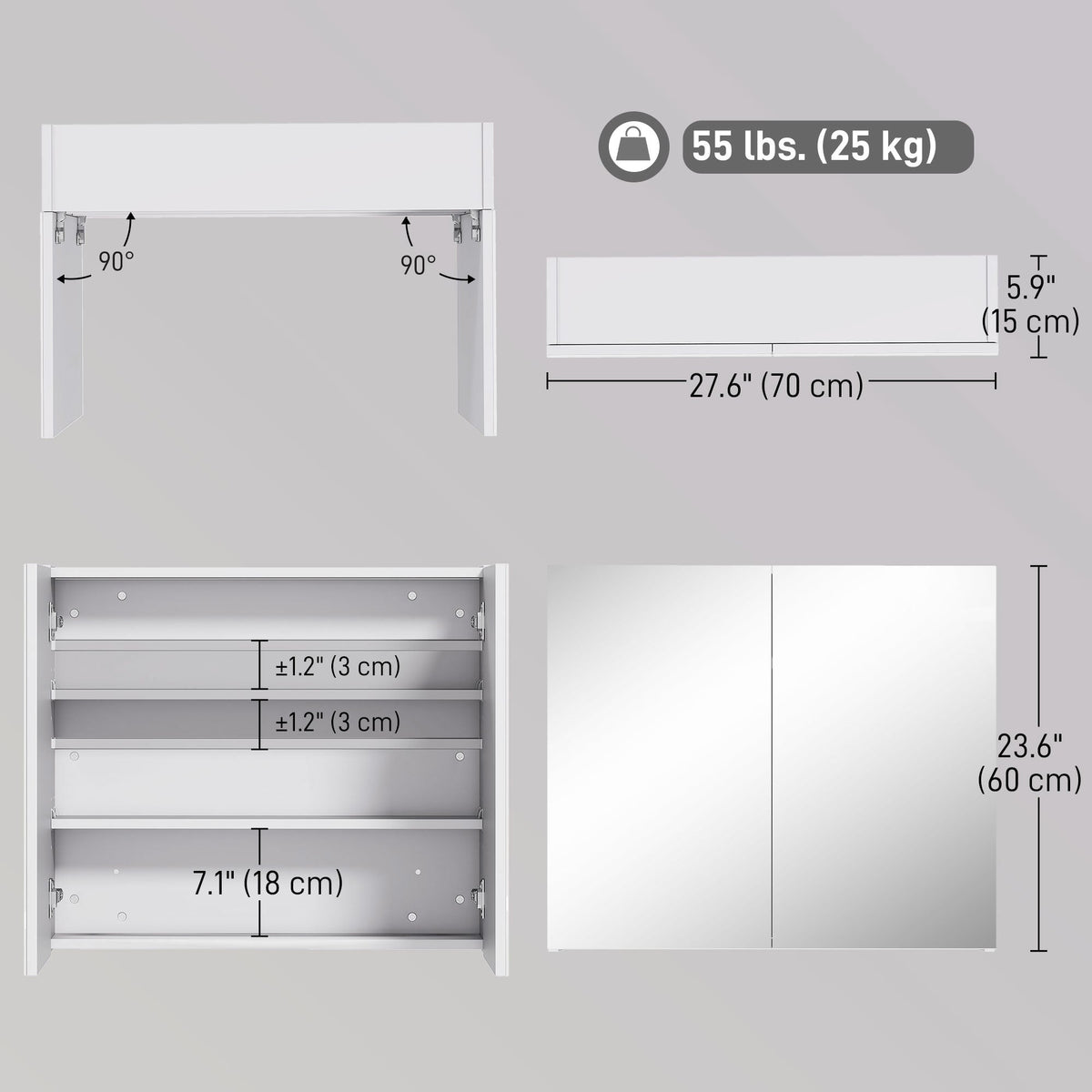 Wall Mount Medicine Cabinet with Mirror, Bathroom Mirror Cabinet Storage Organizer with Adjustable Shelf, Double Door Cupboard, Soft Closing, 23.5" x 29.5", Light Lilac