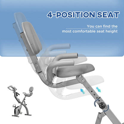 3 in 1 Folding Exercise Bike, Foldable Stationary Bike with 8-Level Magnetic Resistance, Adjustable Seat, Black