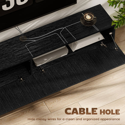 71" Floating TV Stand for TVs up to 72 Inch, Wall Mount Media Console with 2 Fluted Flip-Down Doors, Cable Hole, Black