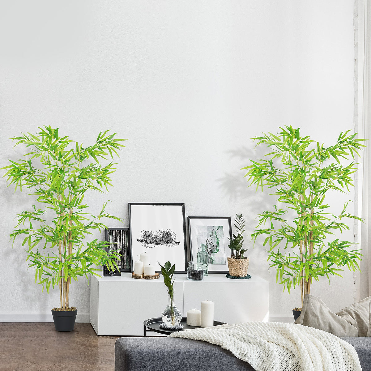Artificial Bamboo Tree, 4ft Fake Tree with Realistic Leaf and Natural Trunk, Decorative Plant in Nursery